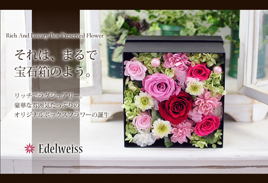 オリジナル プリザーブドフラワー ボックスアレンジメント 誕生日の花